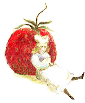 Illustration of a chef leaning on a strawberry