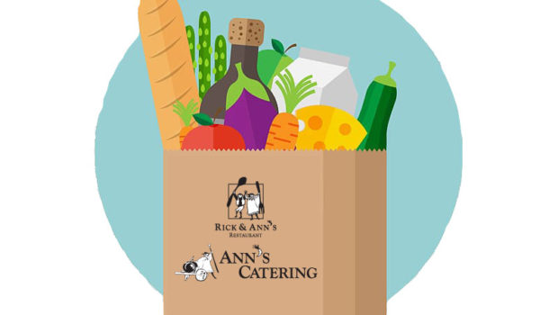 Grocery bag with Rick & Ann's and Ann's Catering logos on it
